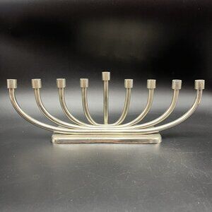 Crate & Barrel Nickel Menorah 9-Branch Jewish Hanukkah Candle Holder Heavy Metal